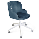 Стул с мягкой синей обивкой из велюра и подъемно-поворотным механизмом на белых колесиках Harper Blue and White варинант исполнения - 1 | Loft Concept в Саратове