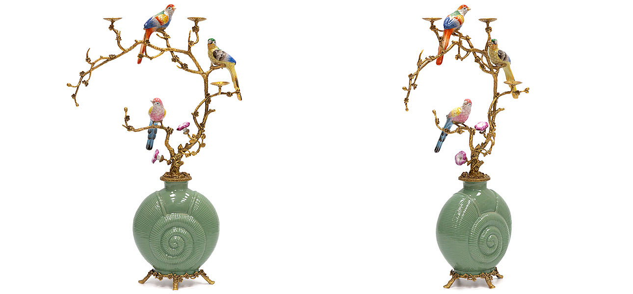 Ваза фарфоровая зеленая с фигурками птиц Porcelain bird Ваза фарфоровая зеленая с фигурками птиц Porcelain bird - Loft-Concept в Саратове
