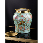 Ваза округлой формы из фарфора с рисунком и бронзовой крышкой Turquoise Blooming Garden варинант исполнения - 2 | Loft Concept в Саратове