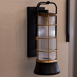 Настенный фонарь цилиндрической формы с рифленым стеклом в золотом каркасе на черном прямоугольном основании Eurofase варинант исполнения - 9 | Loft Concept в Саратове