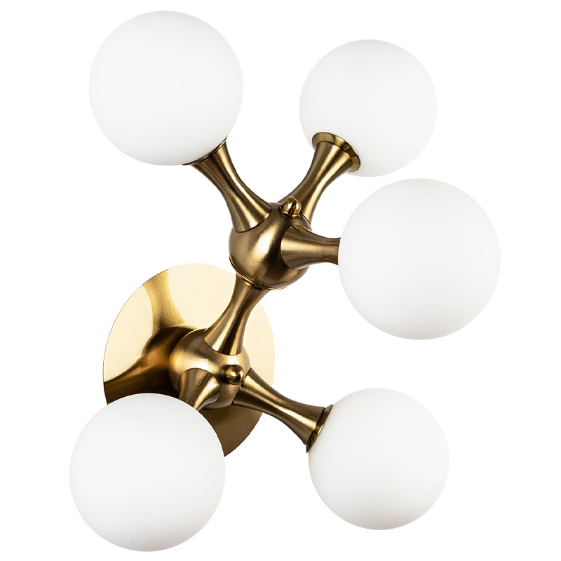 Бра с 5-ю плафонами из стеклянных шаров Pearls Suspension Brass Wall Lamp Белое матовое стекло Латунь Бра с 5-ю плафонами из стеклянных шаров Pearls Suspension Brass Wall Lamp Белое матовое стекло Латунь в Саратове | Loft Concept
