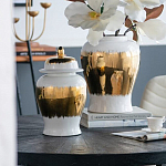 Ваза белая с крышкой и золотистыми фрагментами 46 см Chinoiserie Ceramics варинант исполнения - 1 | Loft Concept в Саратове