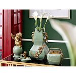 Ваза зеленого цвета из фарфора с бронзовыми ручками в виде драконов и рельефным цветочным декором Eden Garden porcelain and bronze варинант исполнения - 8 | Loft Concept в Саратове