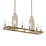Люстра прямоугольная цвета латунь с прозрачными рифлеными цилиндрическими плафонами Kichler варинант исполнения - 1 | Loft Concept в Саратове