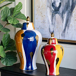 Ваза с крышкой и мазками синего и золого цвета на белом фоне Chinoiserie Ceramics варинант исполнения - 5 | Loft Concept в Саратове