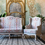 Двухместный диван из массива бука серый с растительным орнаментом Raffael Blue Grey Sofa варинант исполнения - 9 | Loft Concept в Саратове