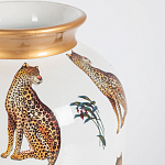 Ваза белая овальная с рисунком леопардов и золотыми акцентами LEOPARD Collection варинант исполнения - 1 | Loft Concept в Саратове