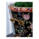 Кашпо из фарфора черная с цветочной росписью и бронзовой стрекозой Spring Garden варинант исполнения - 5 | Loft Concept в Саратове