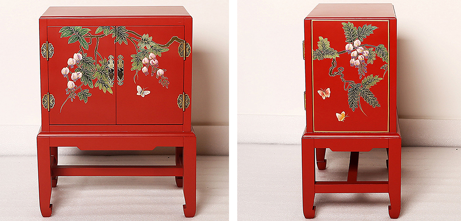 Красная Тумба в Китайском Стиле ручная роспись Бабочки и Ветвь Butterflies and Branch Nightstand Красная Тумба в Китайском Стиле ручная роспись Бабочки и Ветвь Butterflies and Branch Nightstand - Loft-Concept в Саратове