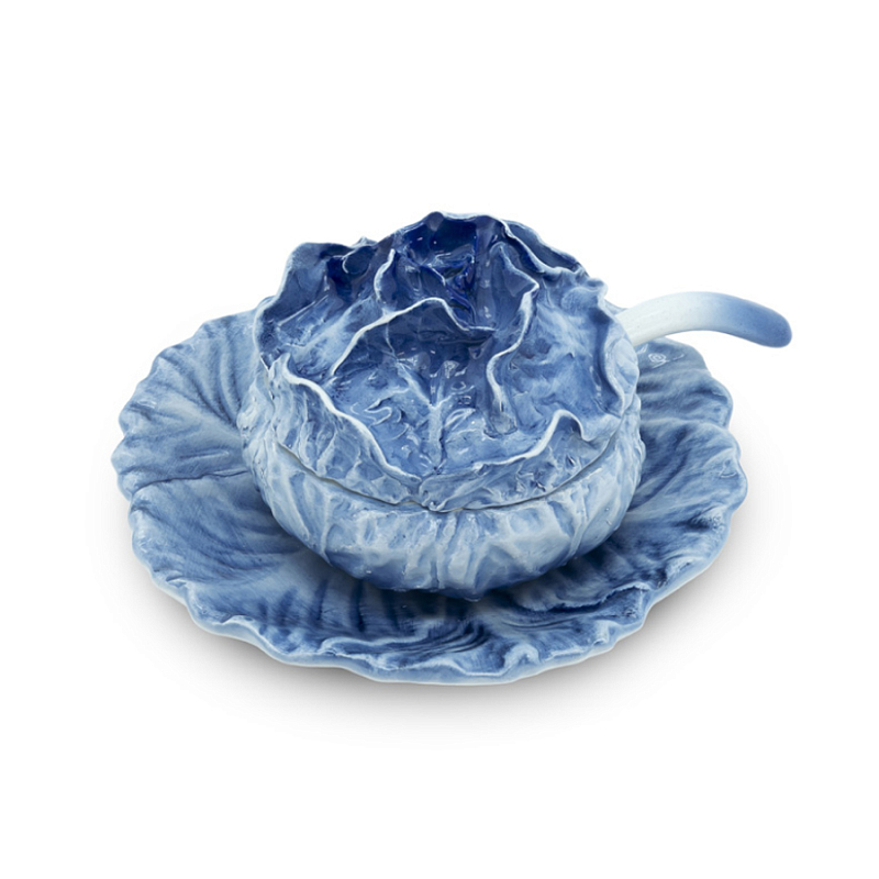 Супница SOUP BOWL CABBAGE SMALL W/PLATE D13 Blue Сапфирово-синий в Саратове | Loft Concept 