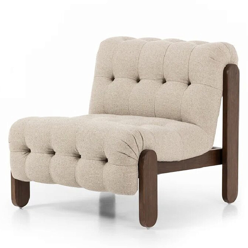 Кресло с деревянным каркасом и обивкой из ткани букле Medieval Furniture Молочный в Саратове | Loft Concept 