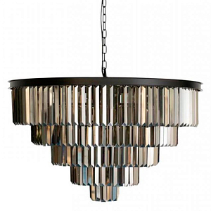 Круглая Люстра RH 1920s Odeon Black iron Five Layers Серое Стекло диаметр 80 см