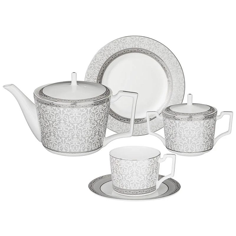 Чайный сервиз серо-белого цвета из фарфора на 6 персон 20 предметов Royal Porcelain Collection Белый Серый в Саратове | Loft Concept 