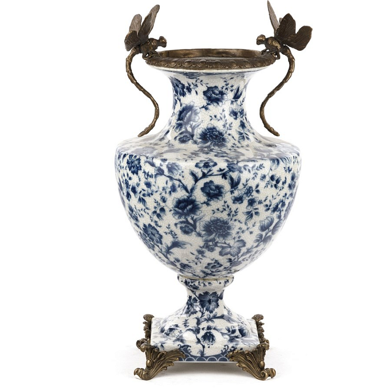 Ваза White and Blue Flowers Vase Белый Бронза Синий Ваза White and Blue Flowers Vase Белый Бронза Синий в Саратове | Loft Concept