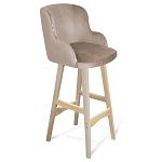 Барный стул со спинкой и подлокотниками на 4-х деревянных ножках Бежевый Велюр Ava Charm варинант исполнения - 1 | Loft Concept в Саратове