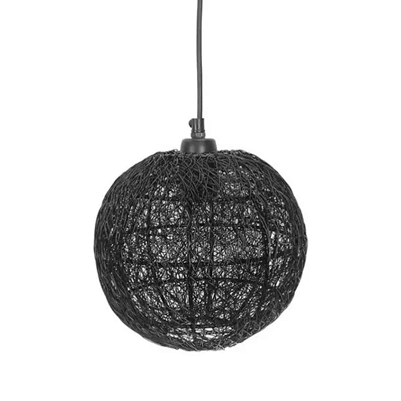 Подвесной светильник с плетеным металлическим абажуром в форме шара Wicker Iron Lamp Черный в Саратове | Loft Concept 