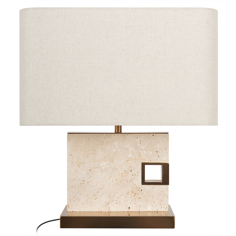 Настольная лампа с прямоугольным основанием из натурального камня c тканевым абажуром Lapis Tiburtinus Коричневый Бронза в Саратове | Loft Concept 