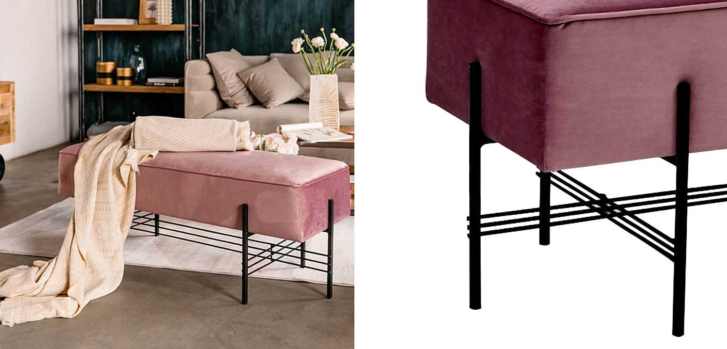 Банкетка розовая велюровая Sanjay Velour Banquet Pink Банкетка розовая велюровая Sanjay Velour Banquet Pink - Loft-Concept в Саратове