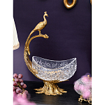 Чаша из прозрачного стекла на бронзовой подставке в виде павлина с рельефным хвостом Eden Garden варинант исполнения - 2 | Loft Concept в Саратове