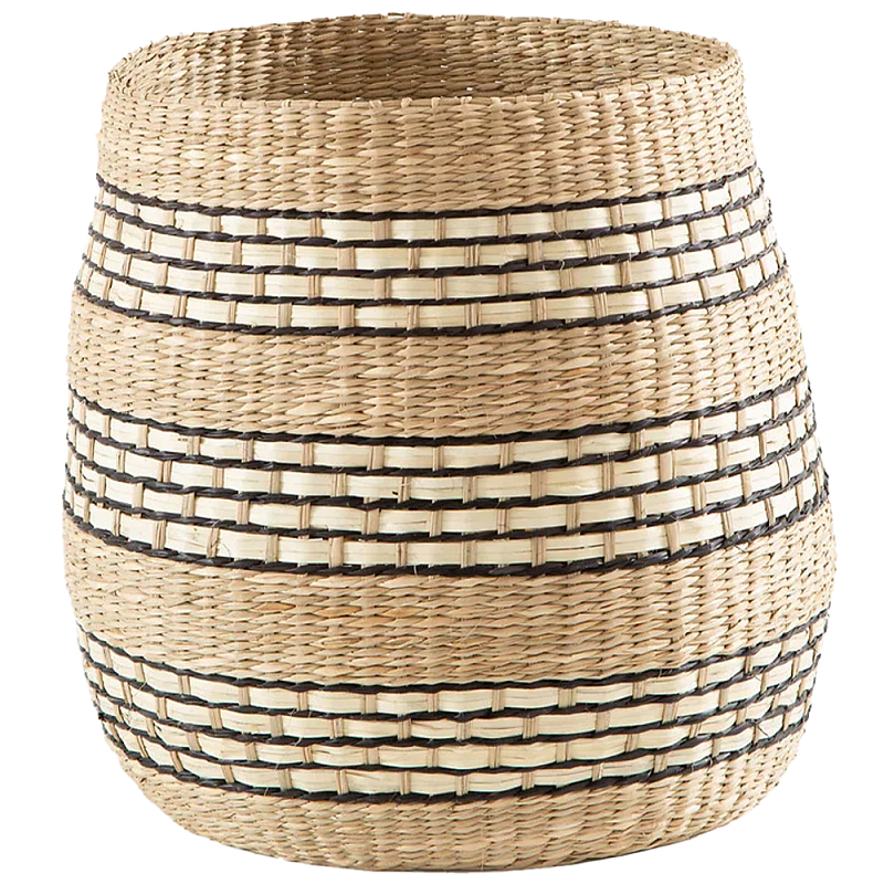 Круглая корзина из плетеного тростника Marjani Wicker Basket Бежевый Черный в Саратове | Loft Concept 