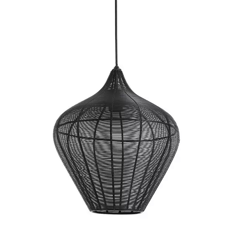 Подвесной светильник в форме купола с плетеным металлическим абажуром Wicker Iron Lamp Черный в Саратове | Loft Concept 