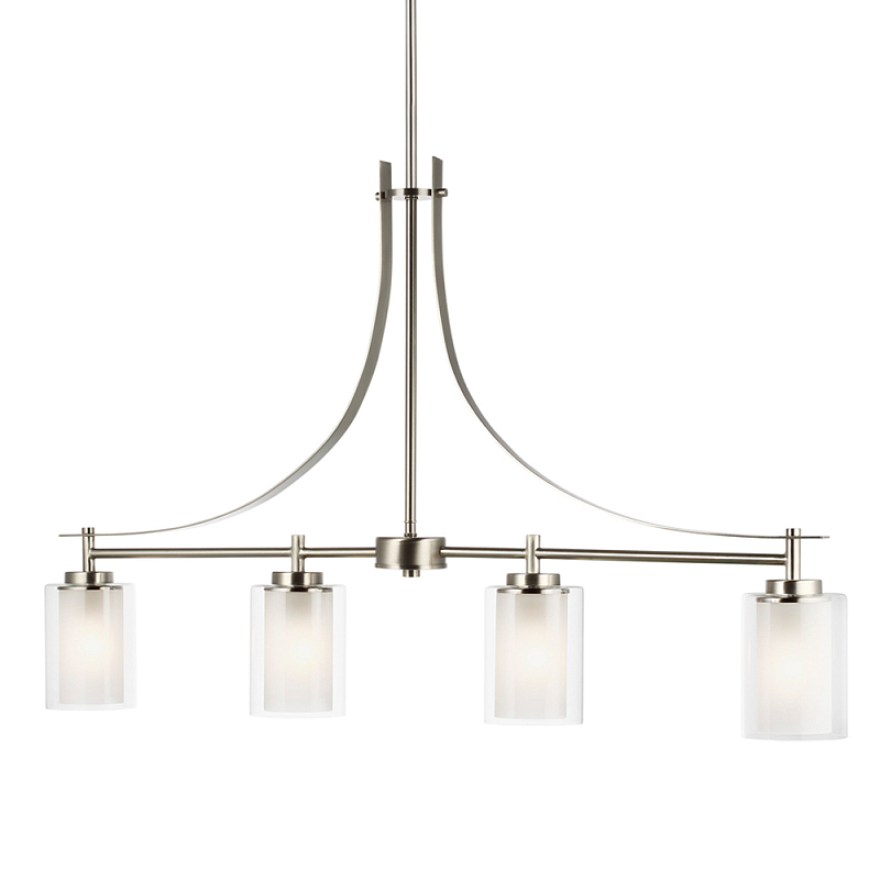 Люстра подвесная цвета никель с четырьмя матовыми стеклянными плафонами в современном стиле Generation Lighting Никель Прозрачное Стекло в Саратове | Loft Concept 