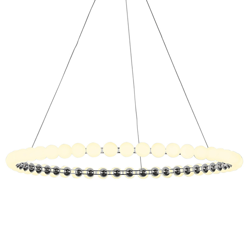 Люстра светодиодная кольцевая с круглыми плафонами белого цвета PEARLS Suspension 80 Хром Латунь Белый Люстра светодиодная кольцевая с круглыми плафонами белого цвета PEARLS Suspension 80 Хром Латунь Белый в Саратове | Loft Concept