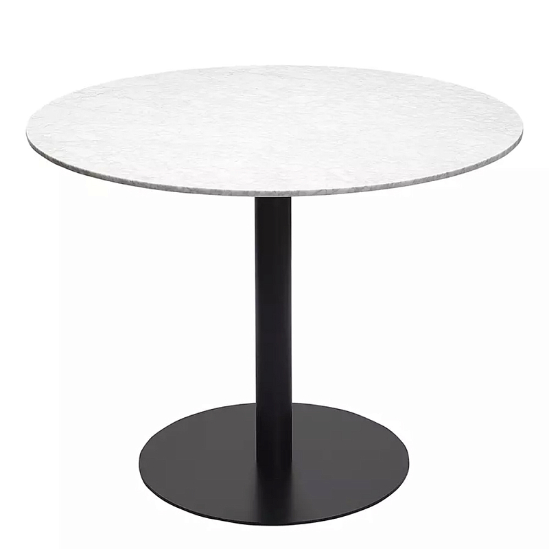 Круглый обеденный стол с белой мраморной столешницей White Tabletop on Black Base Белый Черный в Саратове | Loft Concept 