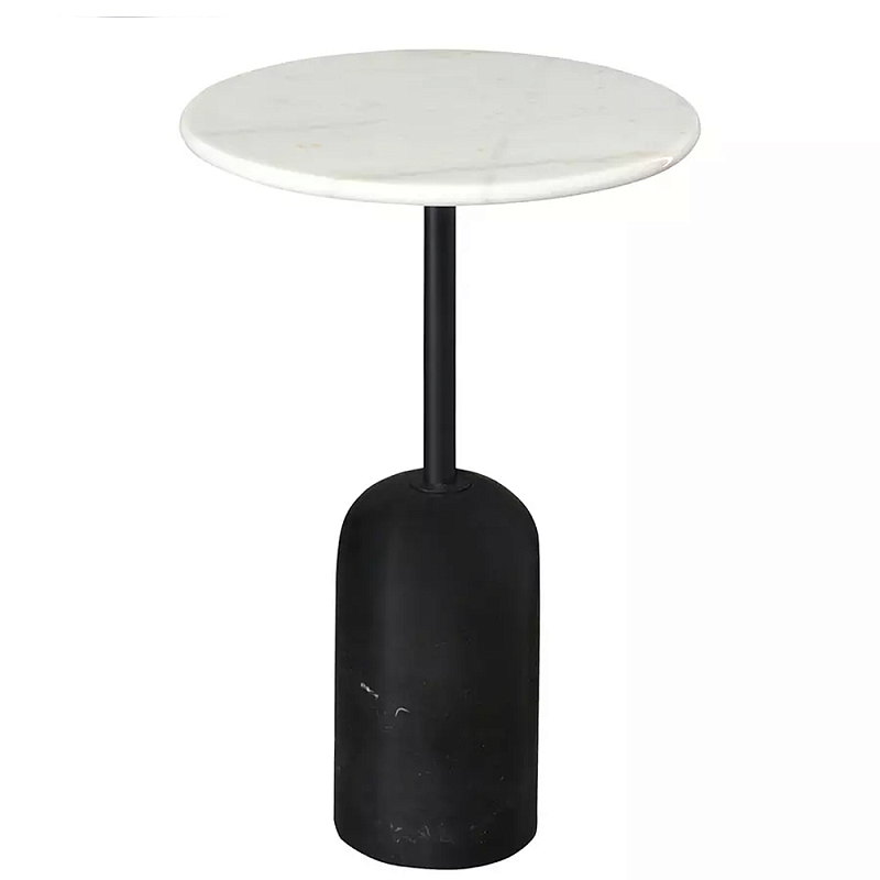 Кофейный столик с белой мраморной столешницей на черном основании Tall Coffee Black and White Table Белый Черный в Саратове | Loft Concept 