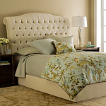 Кровать двуспальная бежевая с основанием из массива дуба с мягким изголовьем Flax Beds варинант исполнения - 1 | Loft Concept в Саратове