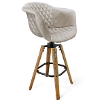 Барный стул со спинкой и мягкой обивкой с ромбами на 4-х деревянных ножках Бежевый Велюр Ava Charm варинант исполнения - 1 | Loft Concept в Саратове