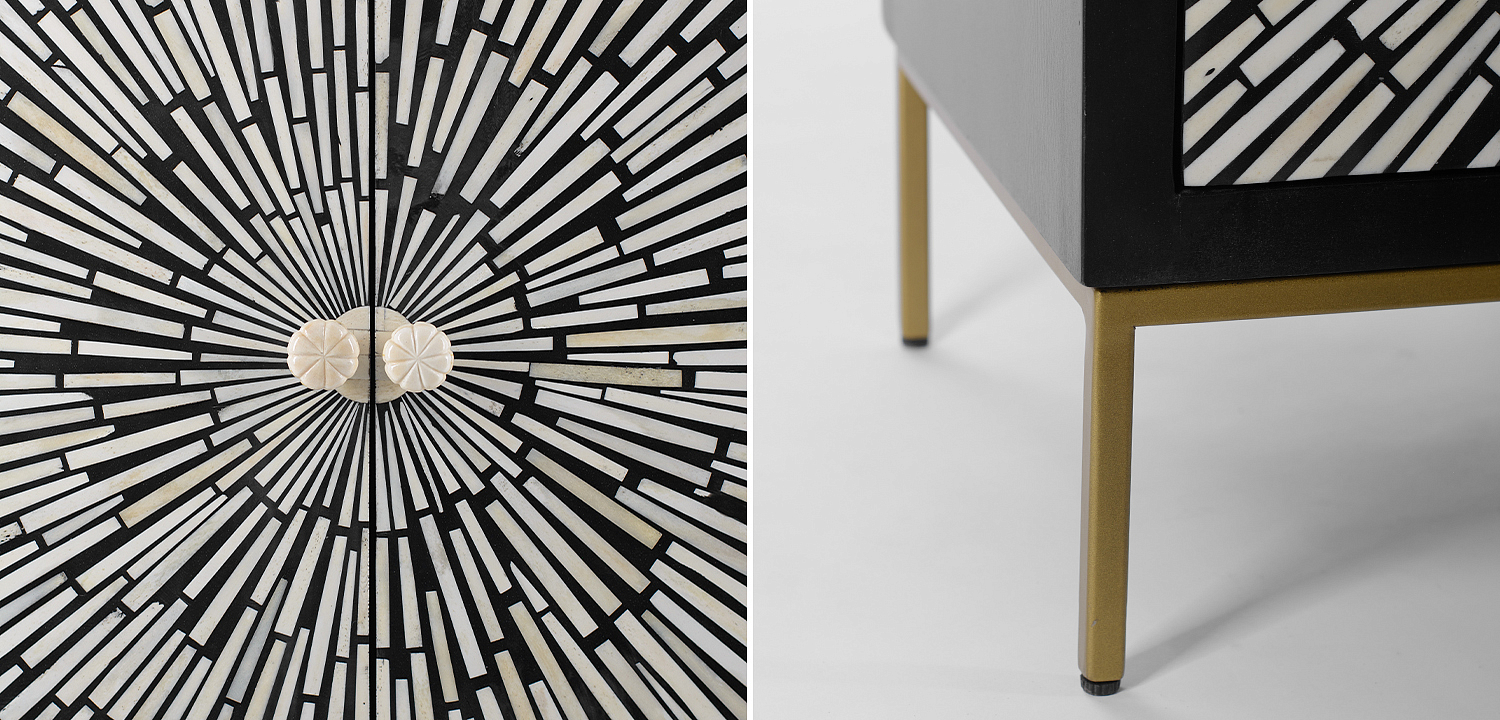 Комод с инкрустацией костью Bone Inlay White Rays black Черно-белый Комод с инкрустацией костью Bone Inlay White Rays black Черно-белый - Loft-Concept в Саратове