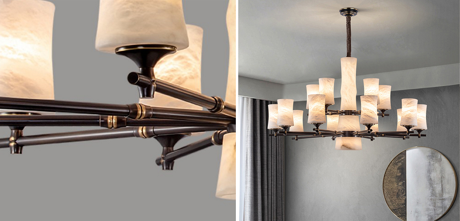 Дизайнерская люстра 15 плафонов из натурального мрамора Marble Shades Chandelier Дизайнерская люстра 15 плафонов из натурального мрамора Marble Shades Chandelier - Loft-Concept в Саратове