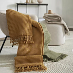 Плед из шерсти цвета охры с бахарамой Waffle Comfort варинант исполнения - 7 | Loft Concept в Саратове