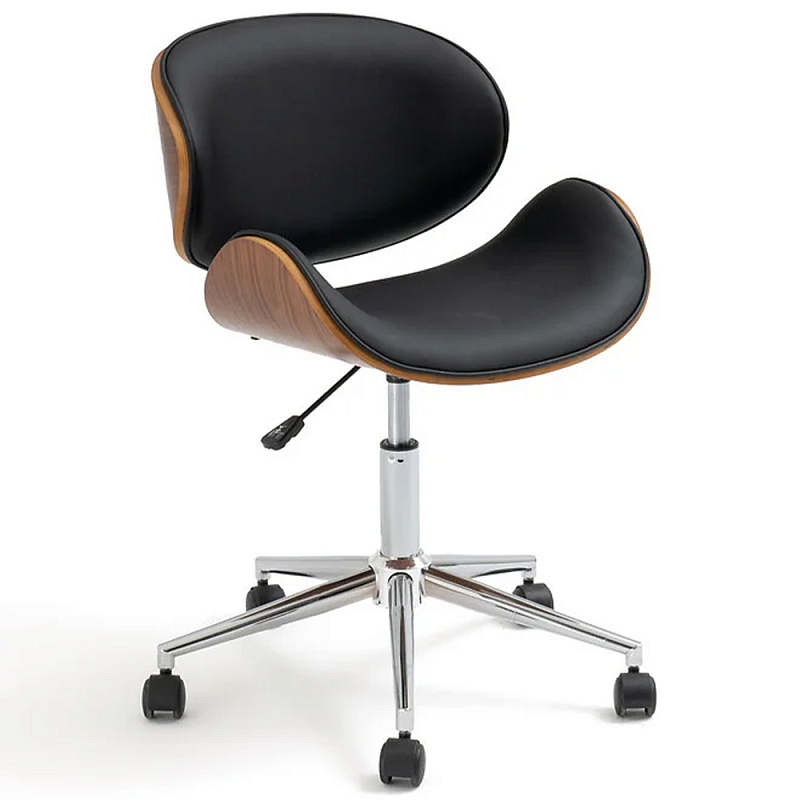 Вращающееся кресло на колёсах Morris Chair Коричневый Черный Хром Вращающееся кресло на колёсах Morris Chair Коричневый Черный Хром в Саратове | Loft Concept