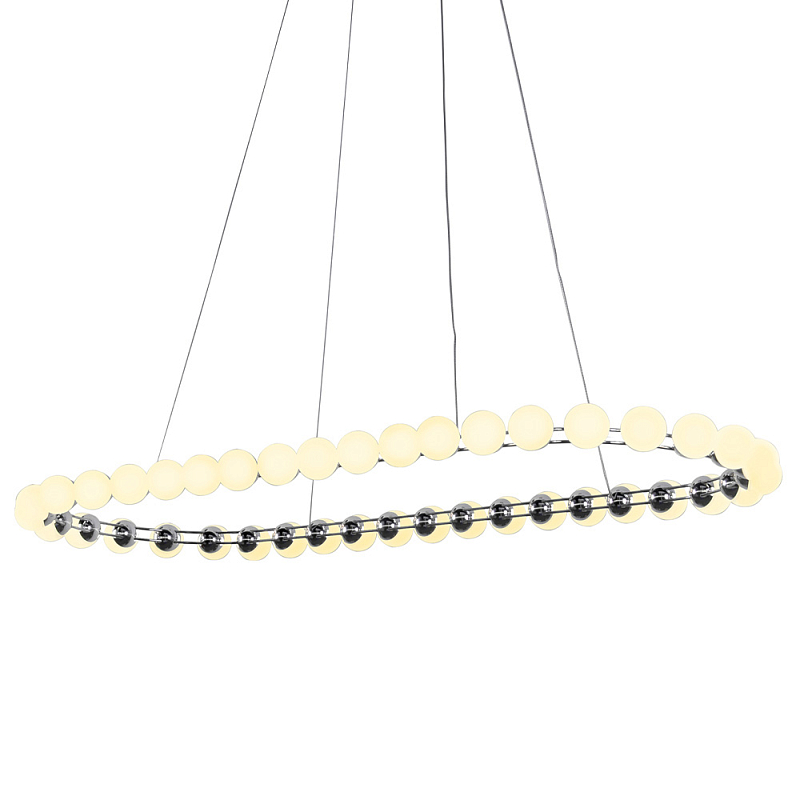 Люстра подвесная светодиодная с круглыми плафонами белого цвета PEARLS Suspension 100 Хром Латунь Белый Люстра подвесная светодиодная с круглыми плафонами белого цвета PEARLS Suspension 100 Хром Латунь Белый в Саратове | Loft Concept