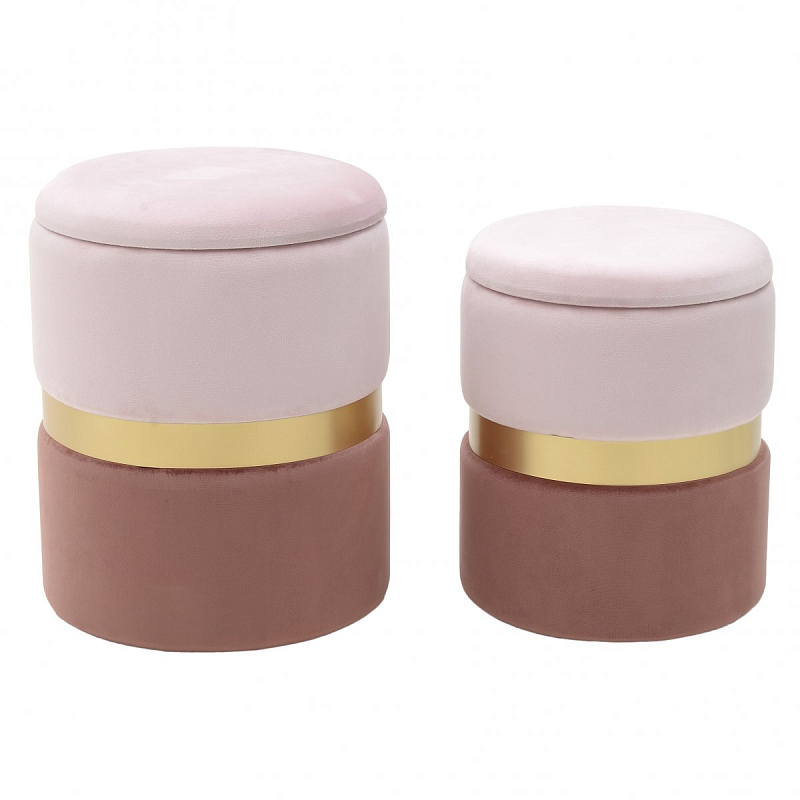 Комплект пуфов Golden Belt Soft Pink & Deep Pink Розовый (Rose) Золотой в Саратове | Loft Concept 