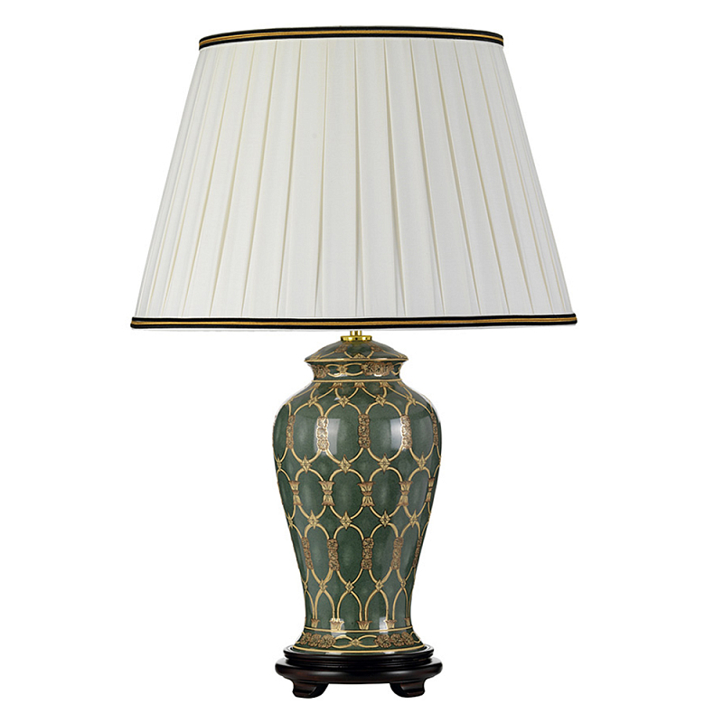 Настольная лампа с керамическим основанием с золотистым решетчатым узором и белым плиссированным абажуром Elstead Lighting Зеленый ivory ( слоновая кость ) Черный Золотой в Саратове | Loft Concept 