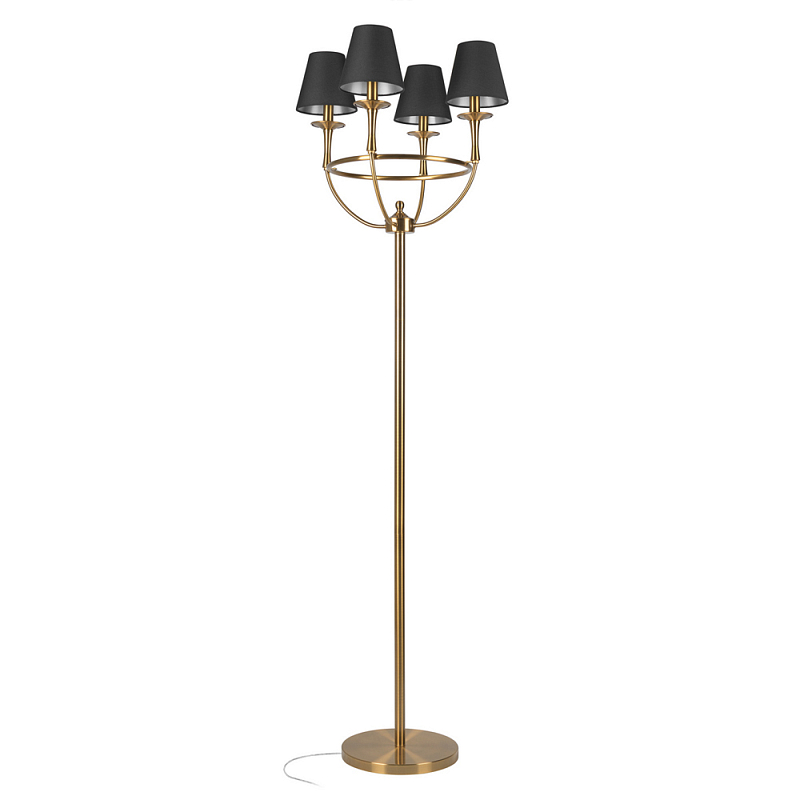 Торшер с металлическим основанием бронзового цвета с черными конусовидными абажурами Dignity Бронза Черный в Саратове | Loft Concept 