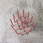 Дизайнерский журнальный стол с круглой прозрачной столешницей и основанием в виде красных металлических тросов Wires варинант исполнения - 4 | Loft Concept в Саратове