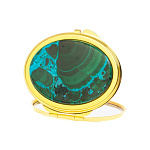 Зеркало карманное складное овальное из натурального камня Малахит с Хризоколлой Gold Stone Mirrors варинант исполнения - 2 | Loft Concept в Саратове