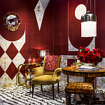 Обои ручная роспись в стиле Арт-деко Assemblage Original colourway on red silk dupion варинант исполнения - 1 | Loft Concept в Саратове