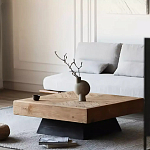 Дизайнерский журнальный стол квадратный с черным трапециевидным основанием Wokab варинант исполнения - 3 | Loft Concept в Саратове