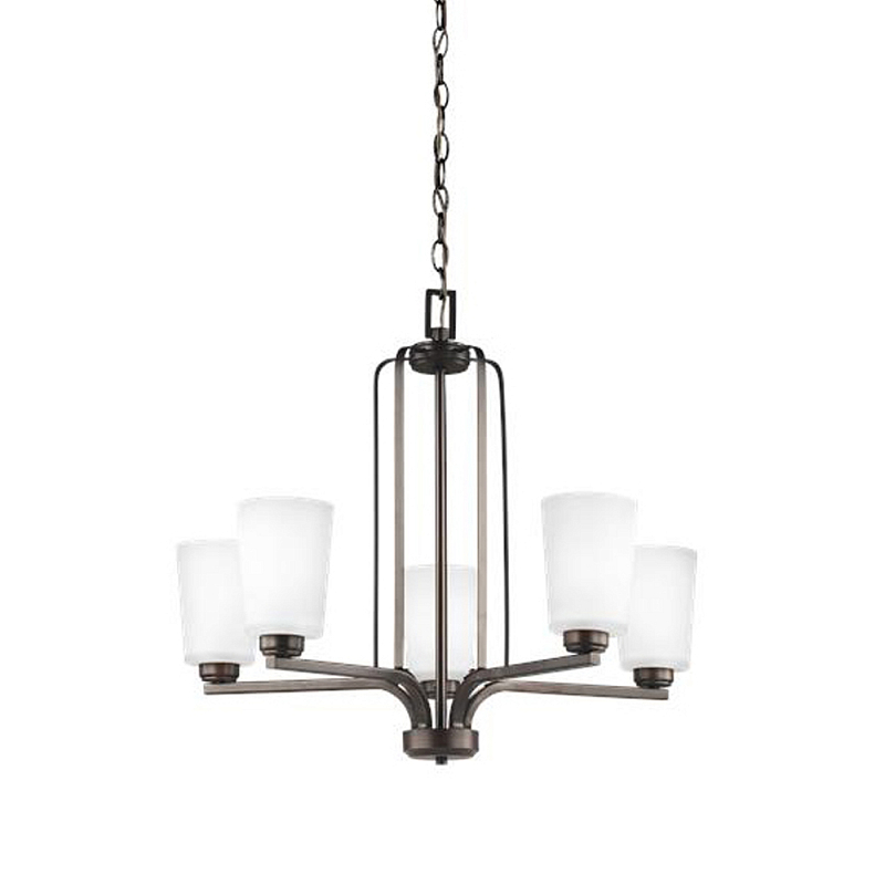 Люстра бронзового цвета с 5-ю матовыми стеклянными плафонами Generation Lighting Бронза Белый Бежевый в Саратове | Loft Concept 
