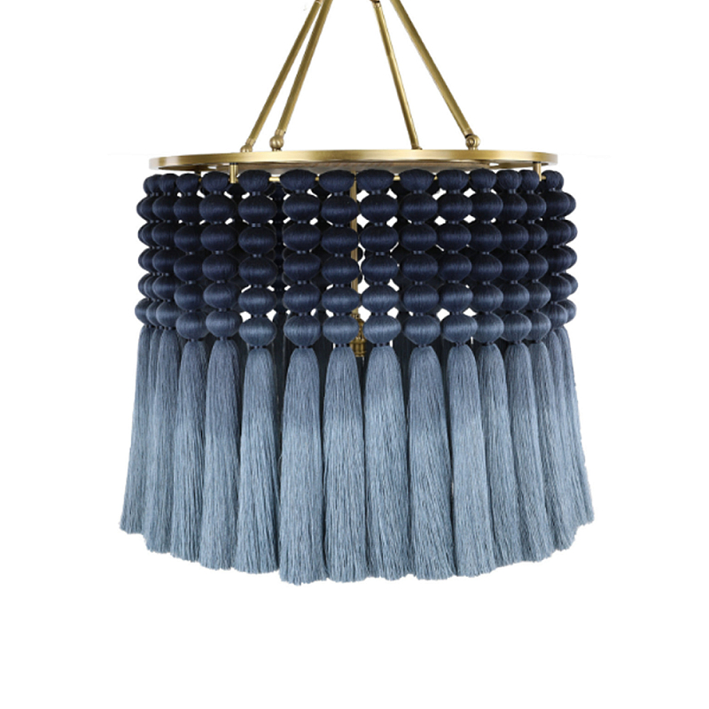 Люстра синяя плетеная с кисточками Boho Tassel Chandelier Синий Голубой Латунь Люстра синяя плетеная с кисточками Boho Tassel Chandelier Синий Голубой Латунь в Саратове | Loft Concept
