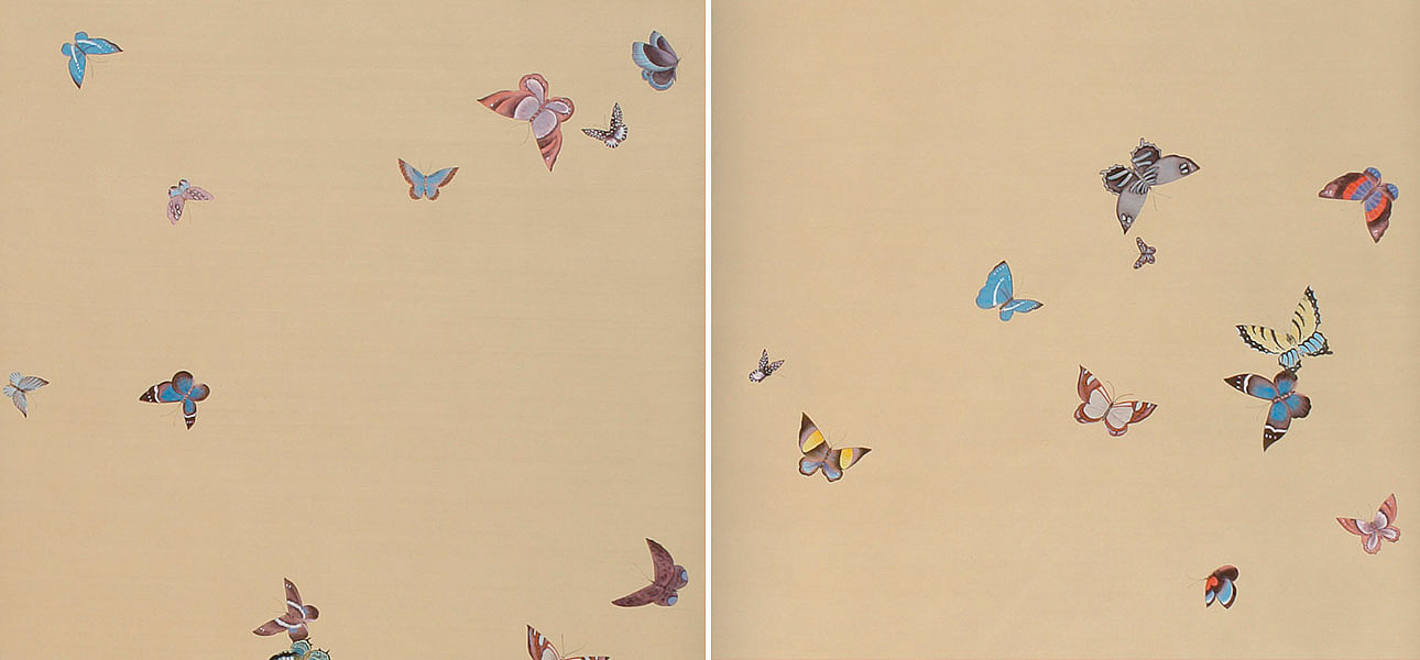Обои ручная роспись Butterflies Icarus on New Faint Gold metallic silk Обои ручная роспись Butterflies Icarus on New Faint Gold metallic silk - Loft-Concept в Саратове