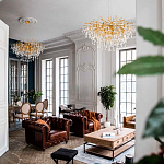 Люстра подвесная с прозрачными стеклянными подвесками в форме капель Диаметр 100 см Droplet Chandelier варинант исполнения - 11 | Loft Concept в Саратове