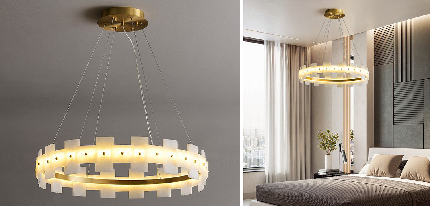 Дизайнерская светодиодная люстра с пластинами из натурального мрамора Marble Plates Chandelier Дизайнерская светодиодная люстра с пластинами из натурального мрамора Marble Plates Chandelier - Loft-Concept в Саратове