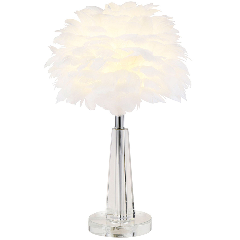 Настольная лампа с перьями Plumage White Table Lamp Прозрачный Белый Хром Настольная лампа с перьями Plumage White Table Lamp Прозрачный Белый Хром в Саратове | Loft Concept