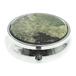 Таблетница карманная круглая с 3-мя отделениями с зеркалом и накладкой из натурального камня Апатит Желтый Silver Stone Pillboxes варинант исполнения - 3 | Loft Concept в Саратове
